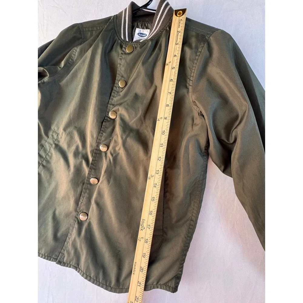 Old Navy Boys Olive Green Bomber Jacket Size‎ M 8 Snap Button Varsity Coat Kids